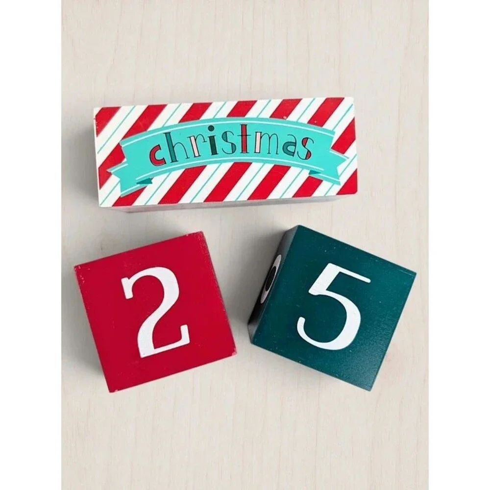 Holiday Home Wooden Christmas Countdown Calendar Block Sign Days Til Xmas Decor